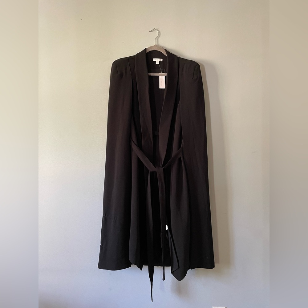 New York & Company Black Cape Blazer Jacket with Waist Tie - Picture 3 of 9